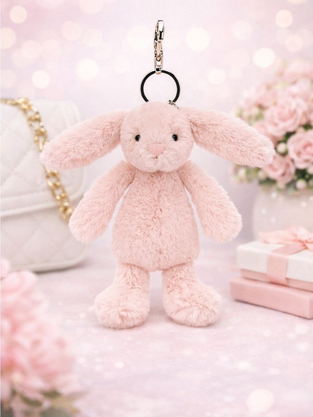 Jellycat Blush Bashful Bunny Key Charm - Soft Pink Plush
